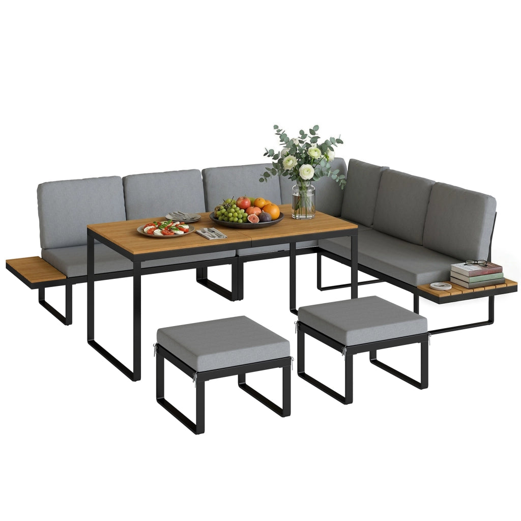 Set Tavolo e Sedie da Giardino ¨C zephmum ¨C Grigio, Alluminio, 256x198x70cm