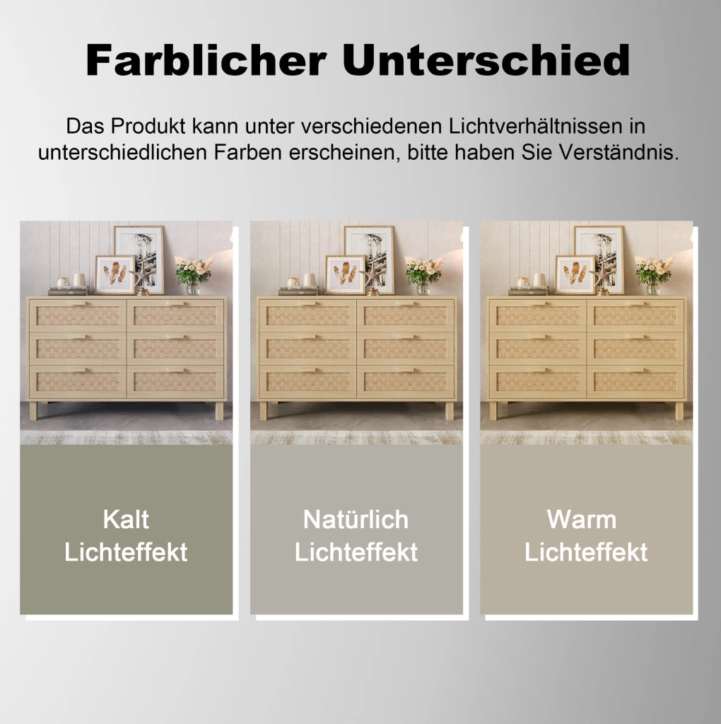 Credenza con 6 cassetti in truciolare effetto legno naturale; 120x75x40 cm