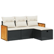 Set Divani da Giardino 4 pz | Set Salotto da Giardino con Cuscini Nero in Polyrattan