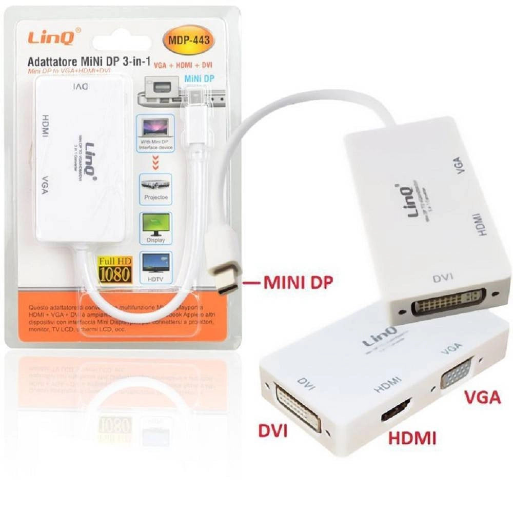 Trade Shop - Adattatore Convertitore Da Mini Displayport 3in1 A Vga Hdmi Dvi Proiettori Mdp-443 -