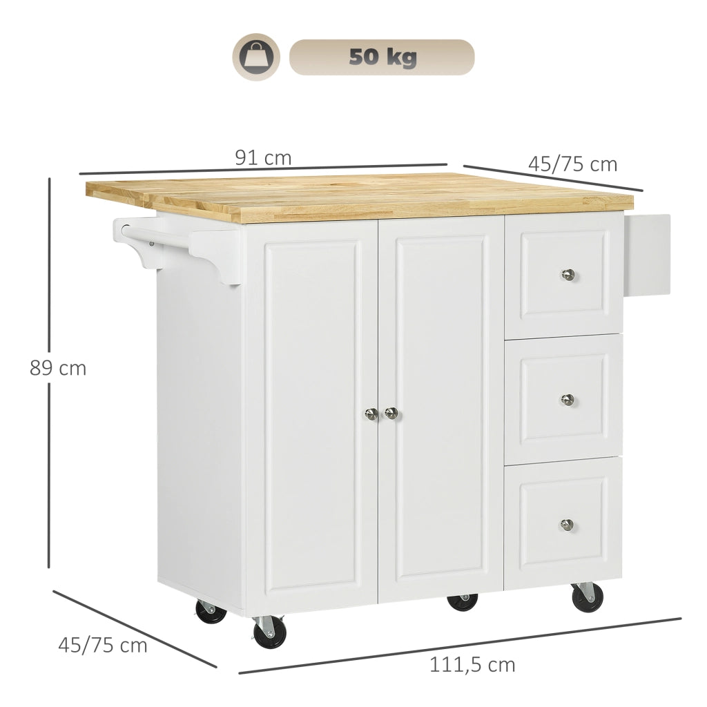 Tavolo da cucina allungabile con cassetti e ripiano pieghevole ¨C zephmum ¨C bianco 111.5x75x89 cm