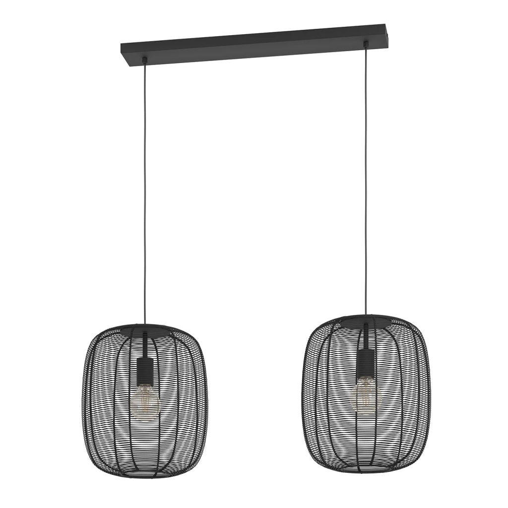 Lampadario A Sospensione Vintage Rinroe Acciaio Nero 2 Luci E27