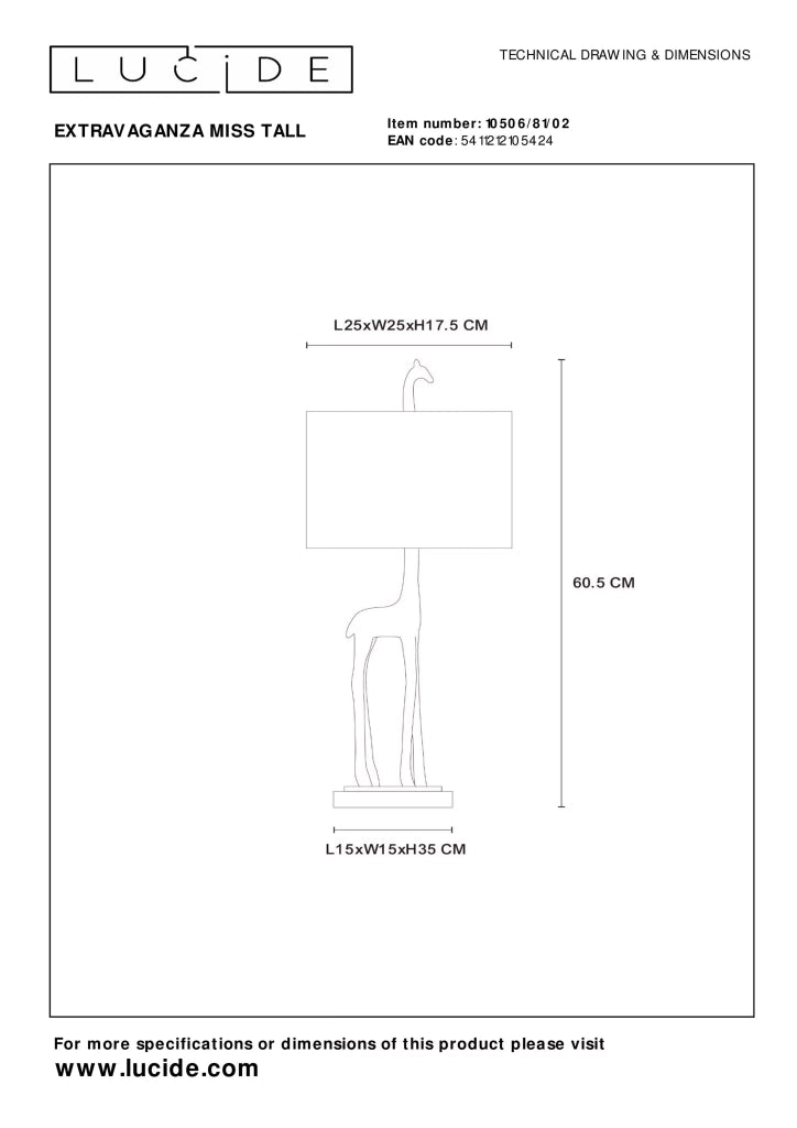 Lampada da tavolo giraffa oro con paralume 60cm E27 Lucide