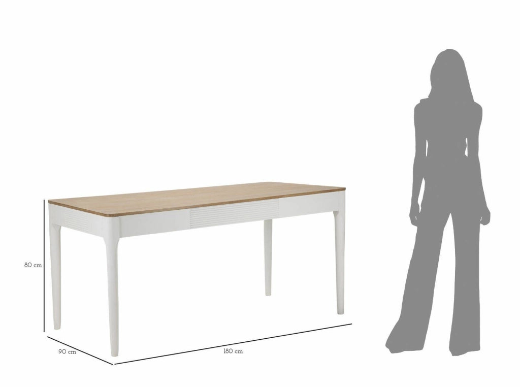 Tavolo fisso Dindga, Ripiano da cucina, Consolle per sala da pranzo, Ripiano rettangolare fisso, 180x60 h80 cm, Bianco e Marrone