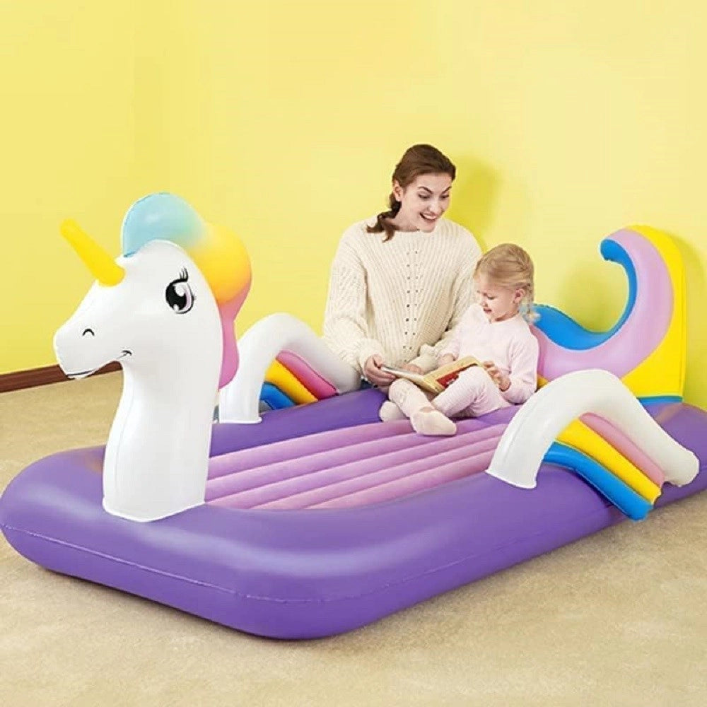 Trade Shop - Lettino Gonfiabile Per Bambini Unicorno 196x104x84 Cm Materasso Floccato 67713 -