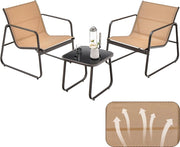 Set da Bistrò in Tessuto Textilene, Set da Giardino in 3 Pezzi, Tavolo Portato 30 kg, 2 Sedie Portate 150 kg, Set Tavolo e Sedie da Esterno, Patio, Cortile, Veranda (Marrone)
