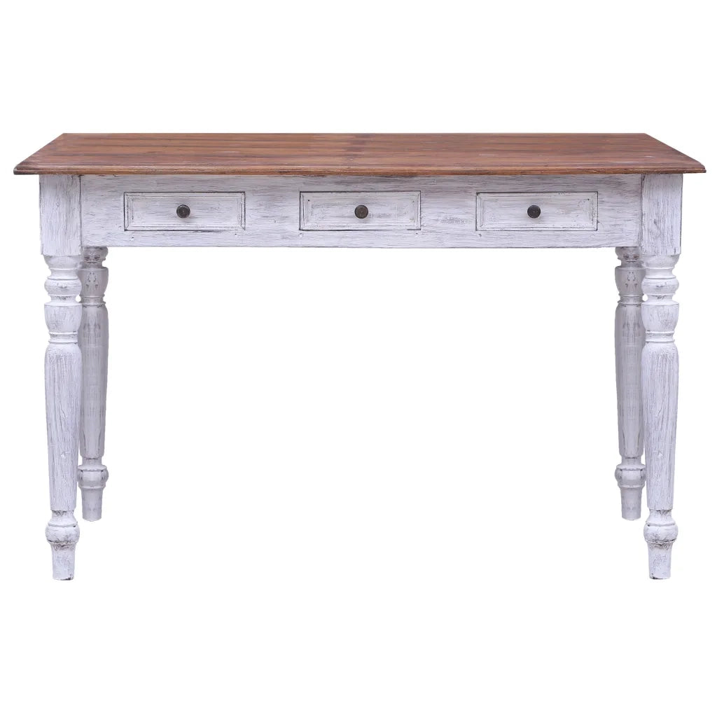 Scrivania con Cassetti Bianca 117x57x75 cm Massello di Mogano