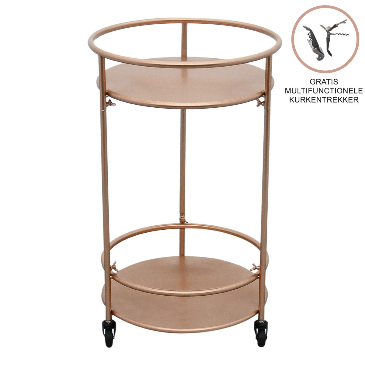 Carrello Porta Bevande da Bar Trolley da Cocktail per Salotto Bar Ristoranti Telaio in Ferro Finitura in Colori Metallici Dorati - Piccolo - Oro Rosato