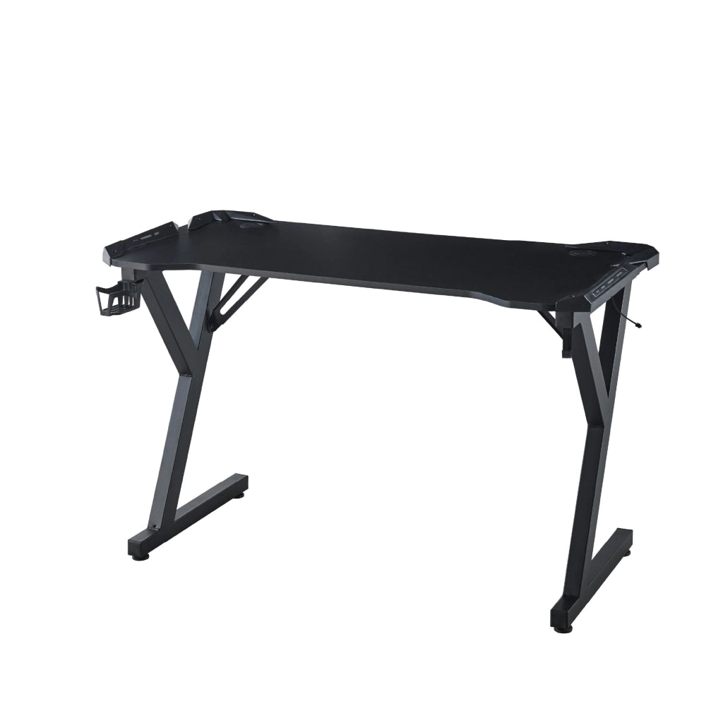Scrivania Gaming RGB 120x60 cm con Porta Bicchiere e Gancio Cuffie, Tavolo Gamer Nero Design Ergonomico, Desk PC per Gaming e Smart Working
