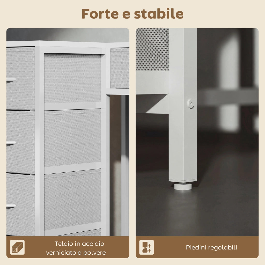 Scrivania Angolare con Cassetti ¨C zephmum ¨C Legno e Acciaio, Bianco, 126x48x80 cm