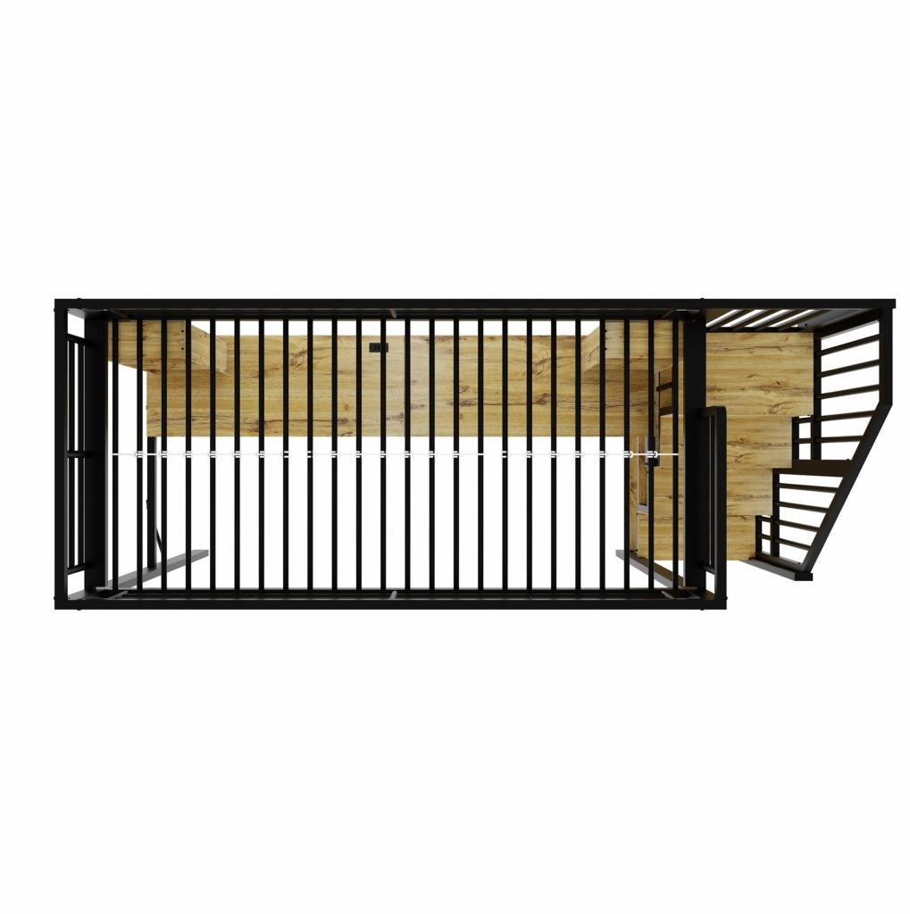 Letto a soppalco 90x200 cm con scrivania; vani contenitore e porta USB; nero; metallo e MDF
