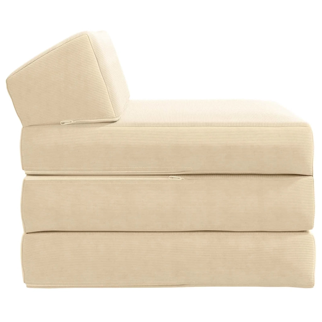 Divano Letto Pieghevole Crema 200 x 70 x 10 cm Tessuto in Cords 900031