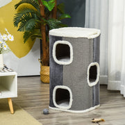 Tiragraffi per gatti a 3 livelli con fori, rivestimento in poliestere, colore grigio, 40x40x74 cm