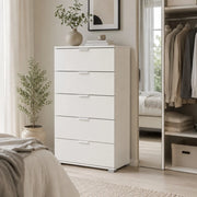 Cassettiera 5 Cassetti Bianca Già Montata | Mobile Salvaspazio 60x103x38 cm | Comò Moderno per Camera da Letto, Bagno e Lavanderia con Guide Scorrevoli