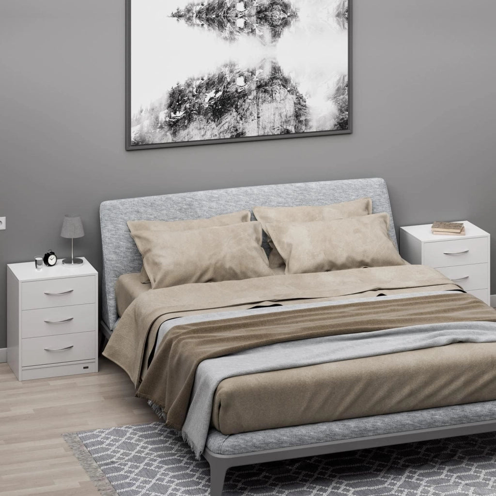® Comodino Set da 2 54x39x28cm in Legno 3 Cassetti Camera Letto Tavolino da Notte Comodini Bianco