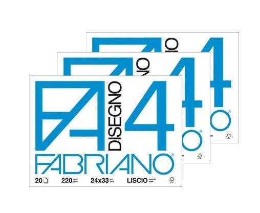 3 BLOCCHI FABRIANO DISEGNO F4 24 X 33 CM LISCI RIQUADRATI 20 FOGLI