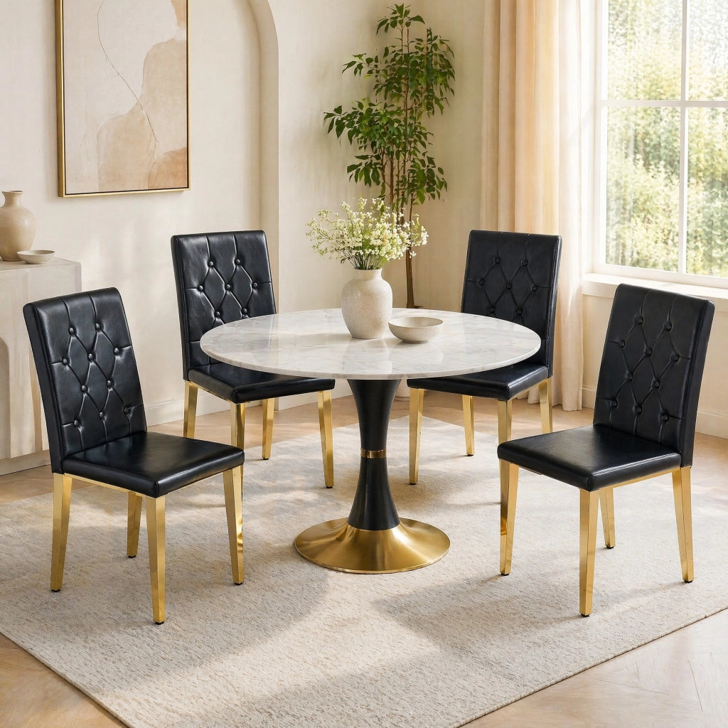 SEDIA da pranzo set da 4 pezzi nero e oro con schienale trapuntato
