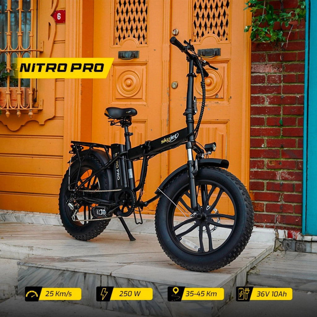 Fat-Bike Bicicletta Elettrica Pieghevole 36V a Pedalata Assistita 20” 250W SkyJet NitroPro Nera