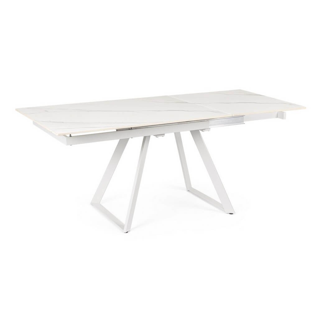 Tavolo Pranzo Allungabile Acciaio Bianco Moderno Interno 180x90 - REETA Colore: Bianco