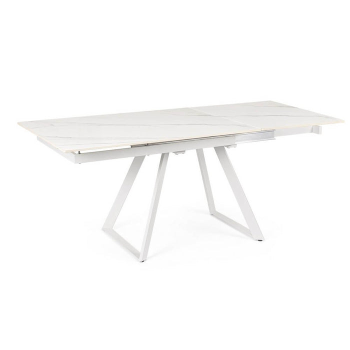 Tavolo Pranzo Allungabile Acciaio Bianco Moderno Interno 180x90 - REETA Colore: Bianco