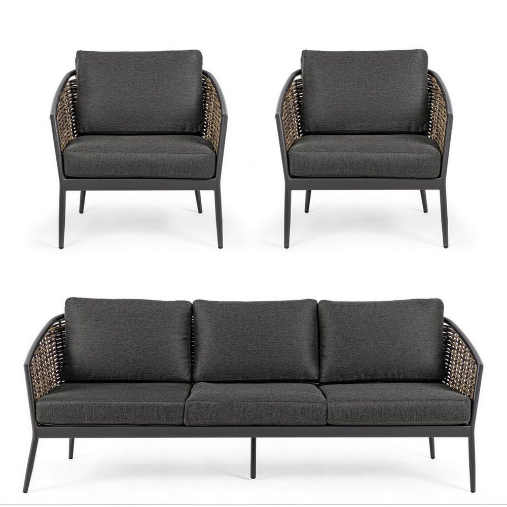 Salotto 3 Posti Alluminio Antracite Moderno da Esterno - MARIBELA