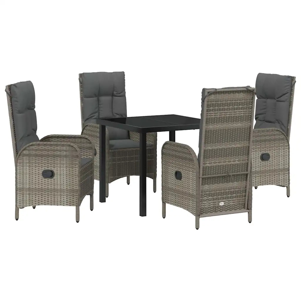 Set da Pranzo per Giardino con cuscino 5 pcs Grigio polyrattan
