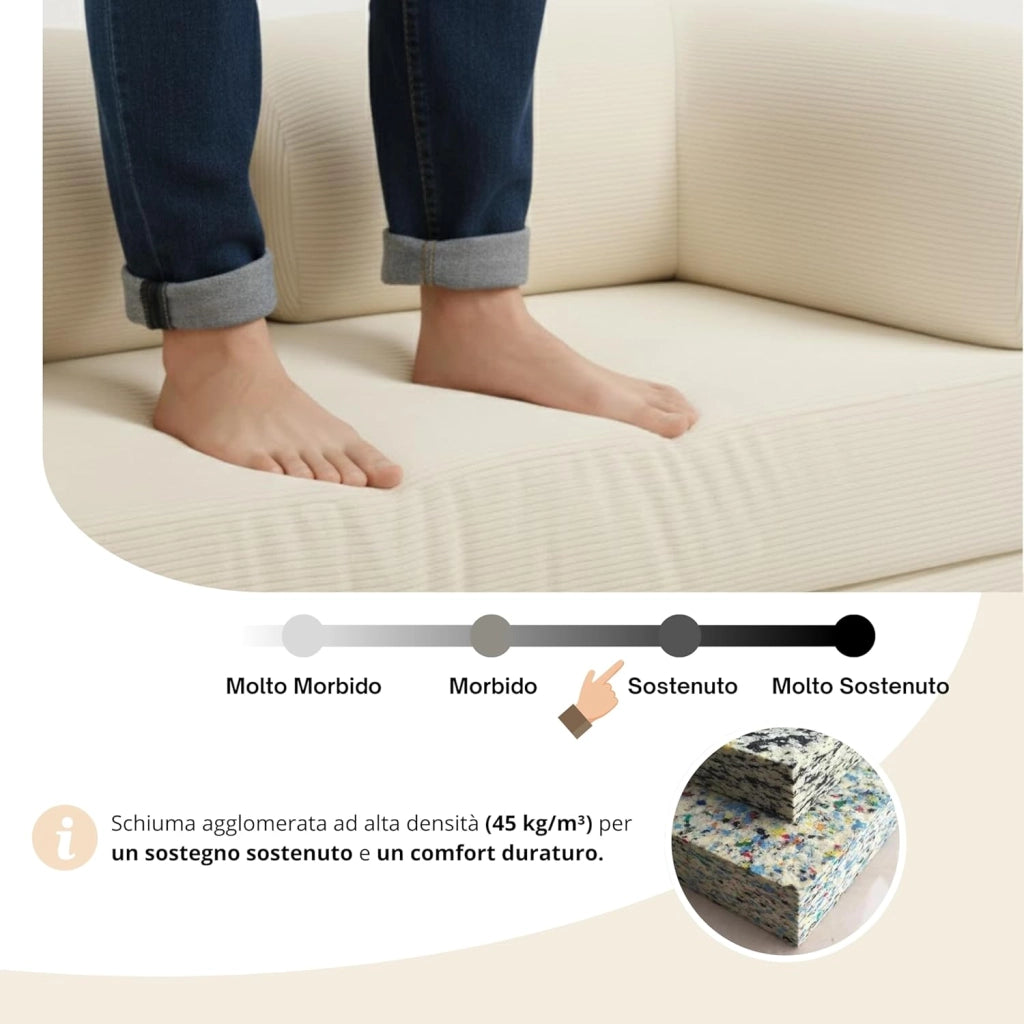 Divano 2 Posti Prodotto in Francia - Divano Letto Modulare in Schiuma ad Alta Densità e Tessuto in Velluto a Coste - Design Innovativo Boneless Couch, Spedito Compresso (Ecru)