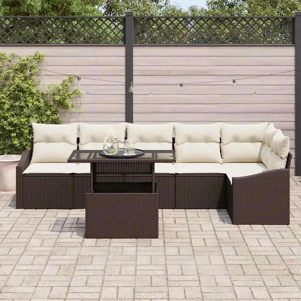 Set Divano da Giardino con cuscino 7 pcs Marrone e Crema 3357751