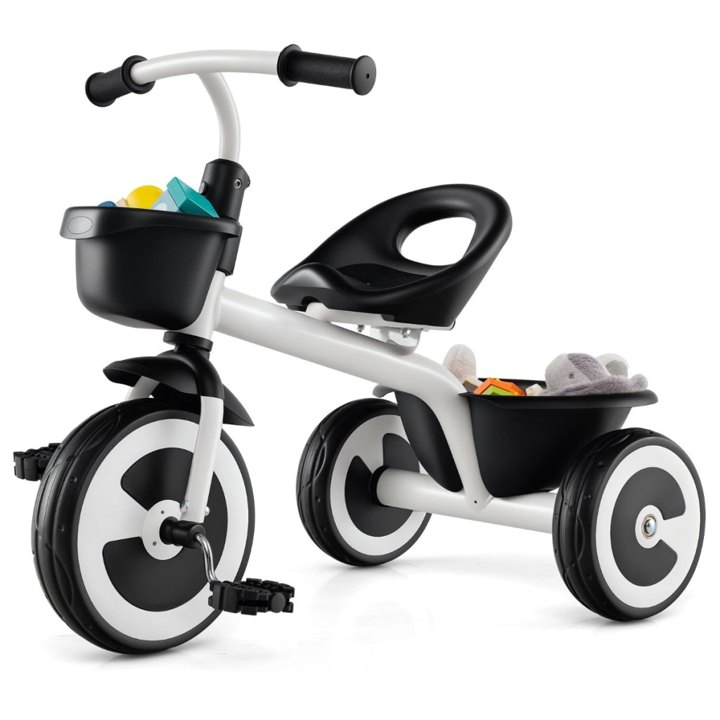 Triciclo per bambini con telaio in ferro carbonioso di alta resistenza, Triciclo per bambini con sede regolabile Bianco