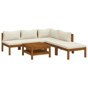 Set Divani da Giardino 6 pz con Cuscini Crema in Legno Acacia 3086948
