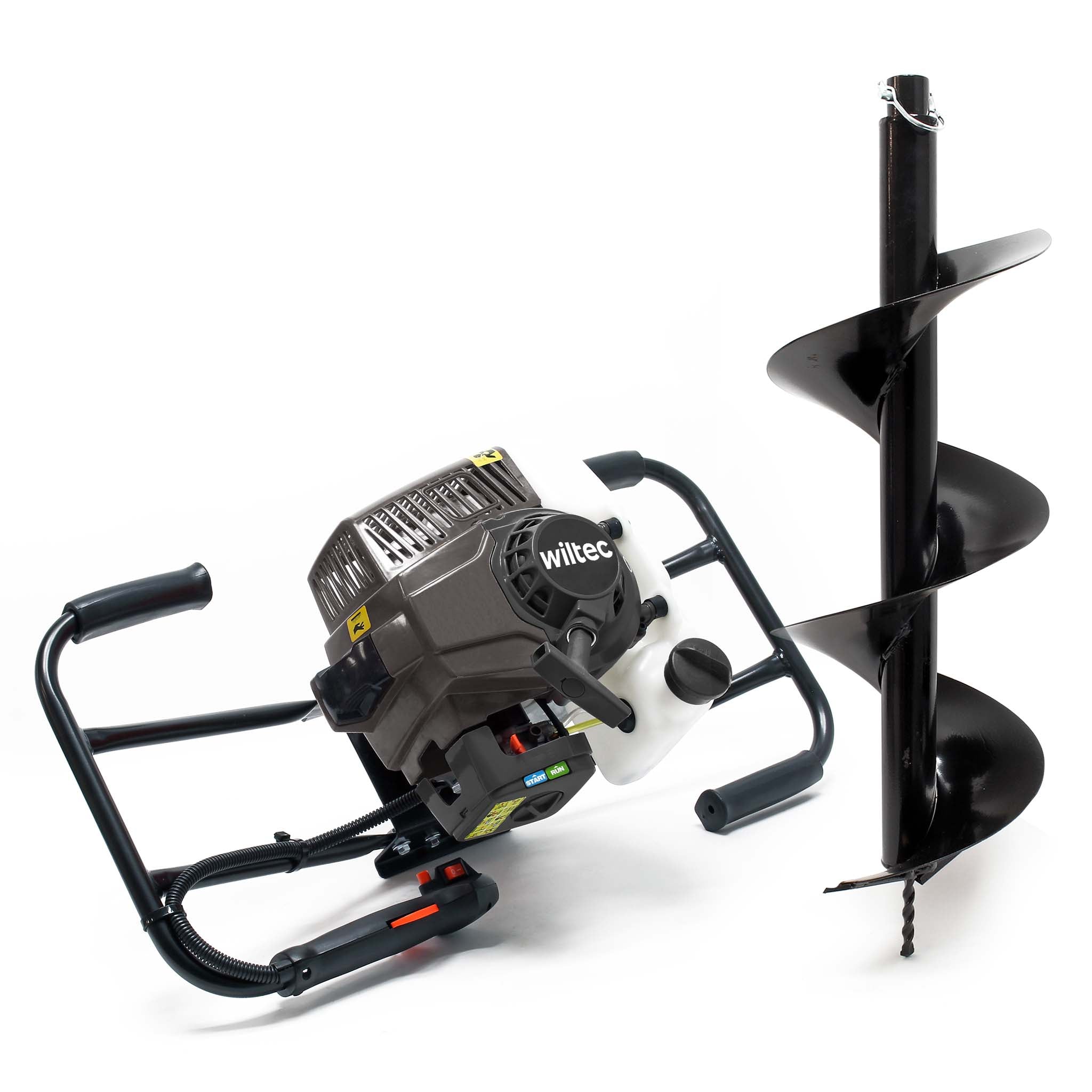 Mototrivella a benzina, motore a 2 tempi di 3 CV 63,3 ccm, con punta elicoidale Ø300mm, uso 2 persone