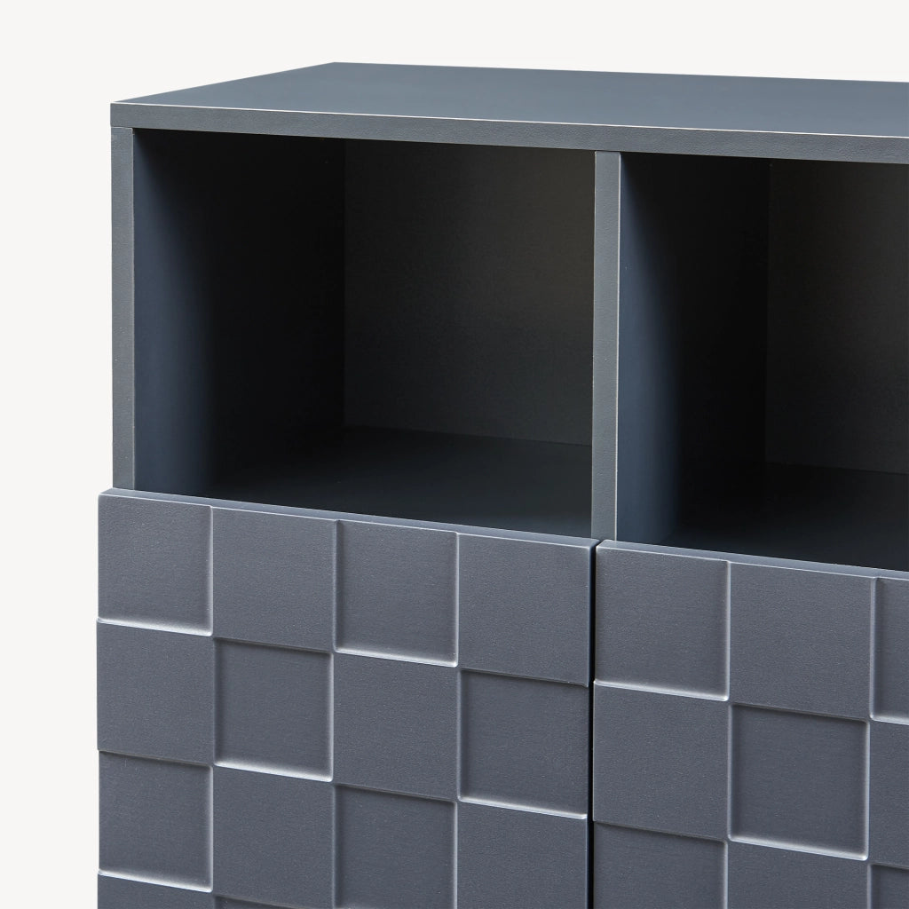 Armadio Comò Alto Bopibobro a 2 Ante Credenza con 2 Ripiani Aperti e 4 Vani Chiusi 86 x 64 x 36 cm - Grigio Scuro [en.casa]