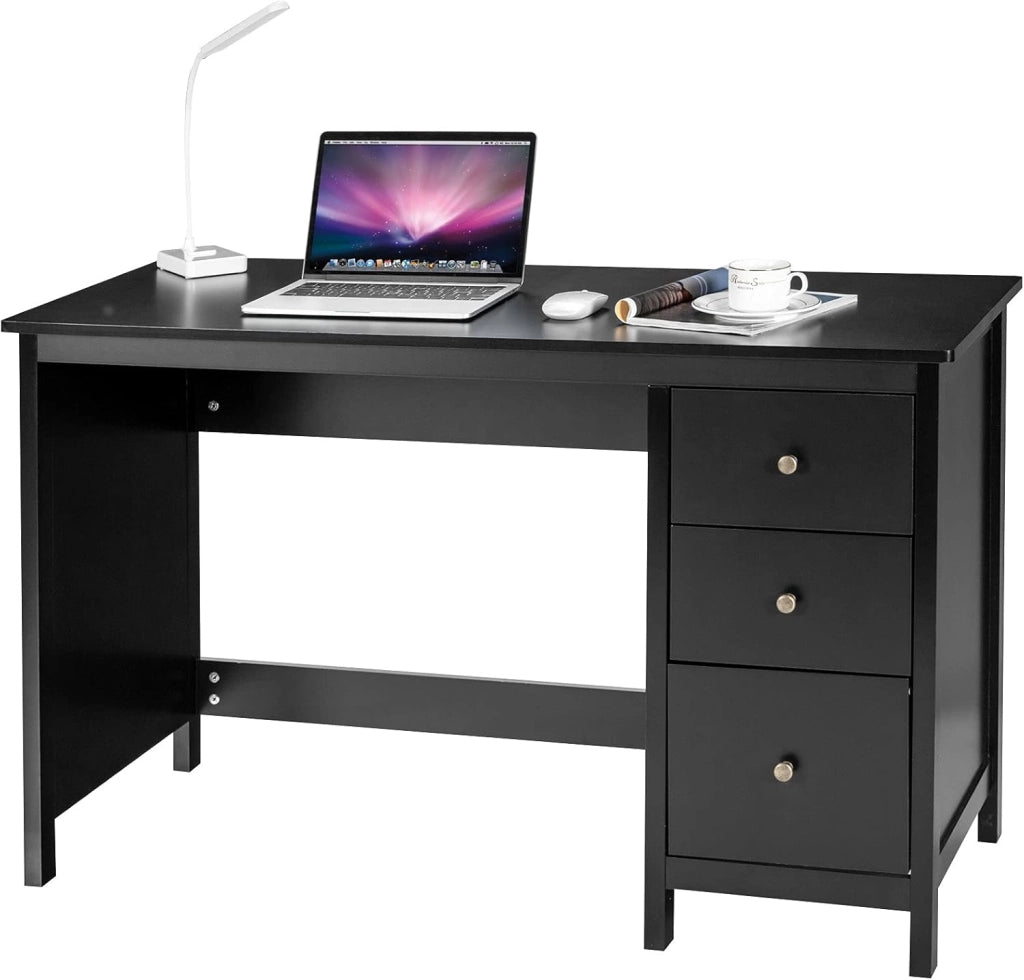 Scrivania per Computer, Tavolo da Ufficio, Scrivania con 3 Cassetti Scorrevoli, Superficie Impermeabile, Stile Moderno, Nero 120x50x75cm