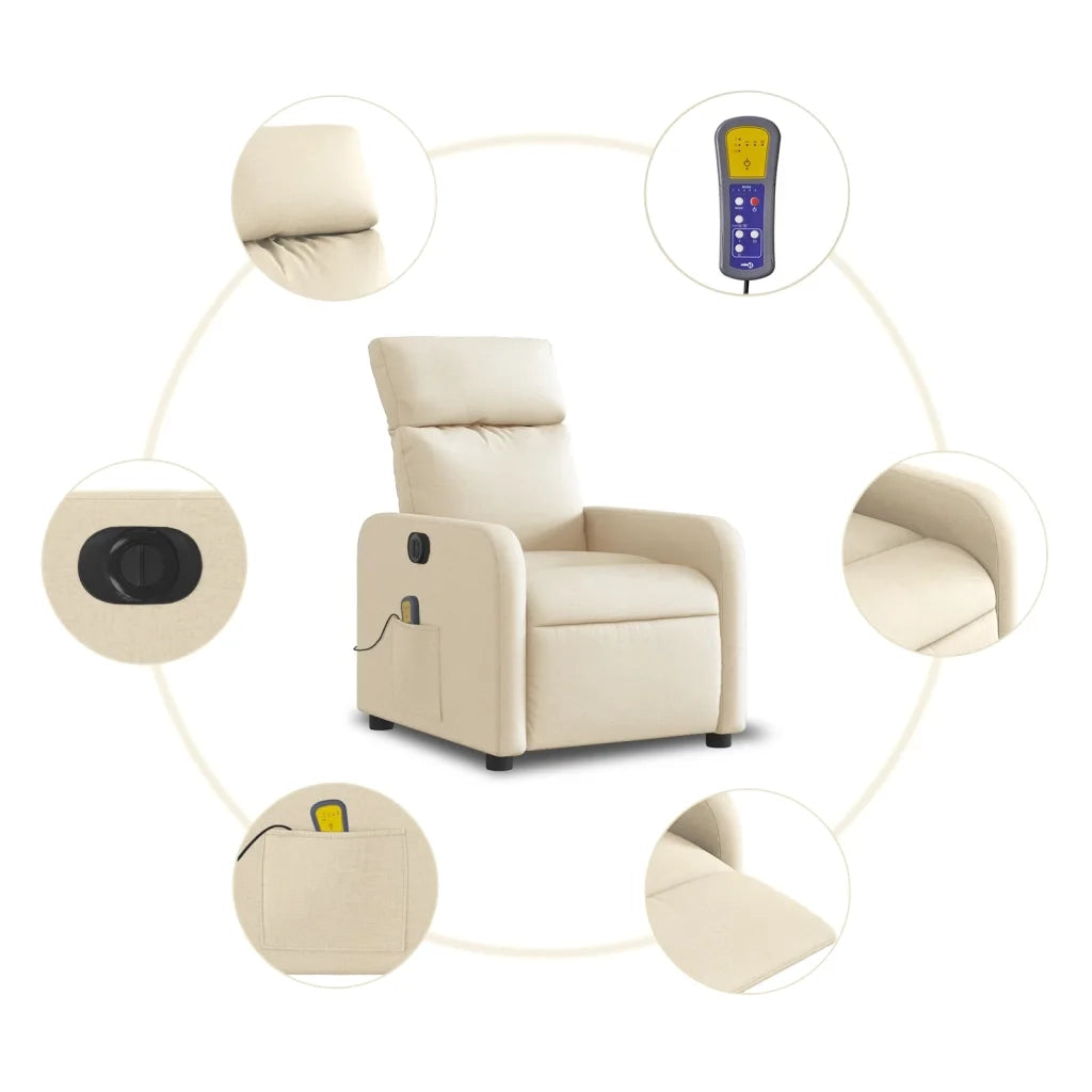 Poltrona Reclinabile Massaggiante | Sedia Relax Elettrica Crema in Tessuto