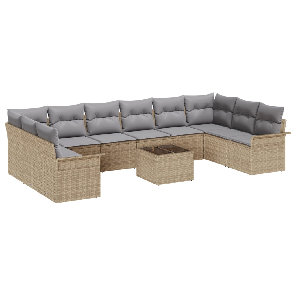 Set di divani da giardino da 11 pezzi con cuscini in polyrattan nero