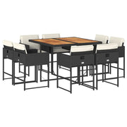 Set da Pranzo da Giardino 9 pz | Set Salotto da Giardino con Cuscini Nero in Polyrattan