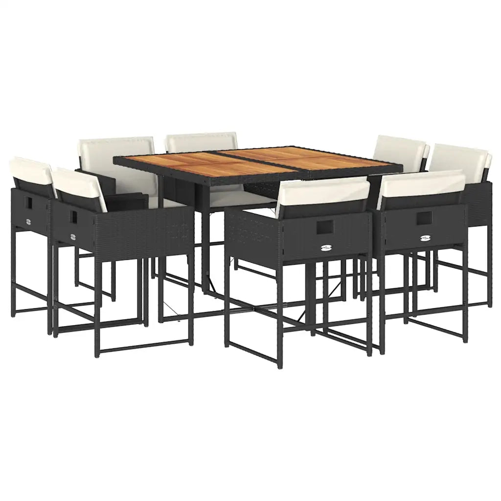 Set da Pranzo da Giardino 9 pz | Set Salotto da Giardino con Cuscini Nero in Polyrattan