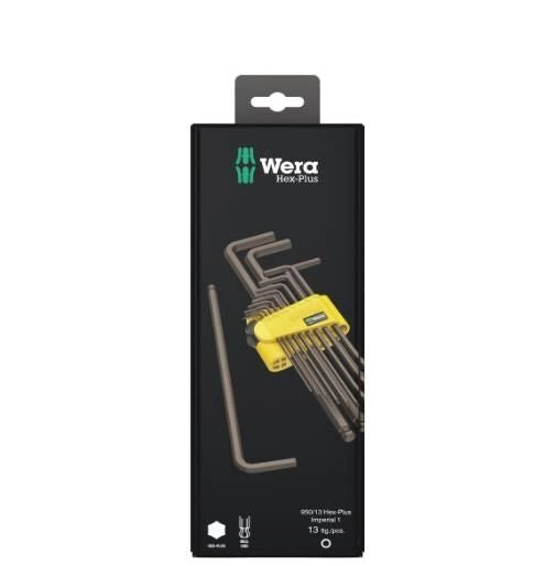Wera 950-13 HEX-PLUS IMPERIAL 1 Set di chiavi a brugola in pollici con tecnologia Hex-Plus e finitura BlackLaser 13 pezzi colore Nero