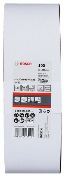 2608606083 - Set di nastri abrasivi da 10 pz. X440 75 x 533 mm, P100, BEST for LEGNO+VERNICE