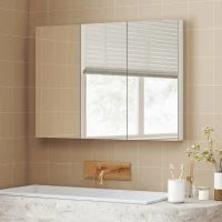 Armadio da Bagno con Specchio Armadio a Parete con 3 Porte Ripiani Regolabili 91,5x11,5x65 cm Bianco