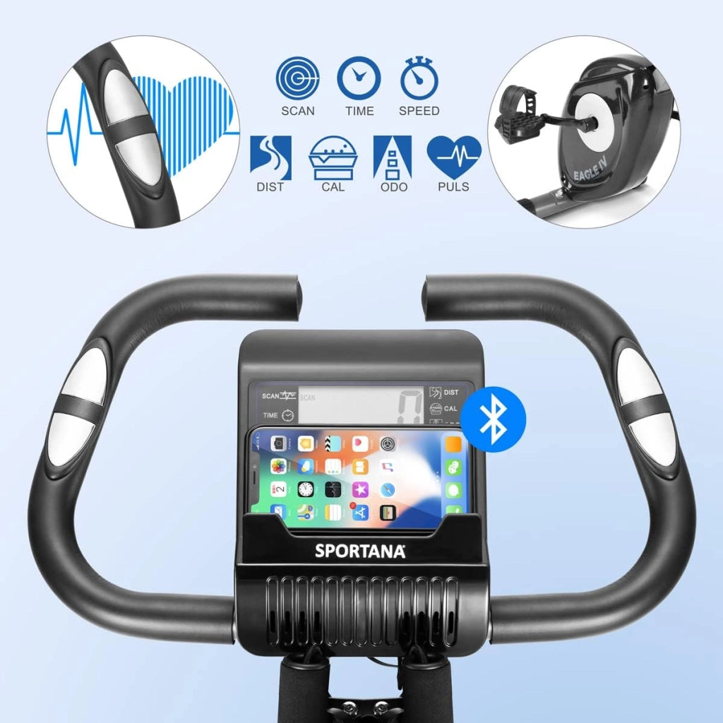Bici Elettrica EAGLE 4 4in1, Cyclette da Casa con Ergometro, App, Display LCD, Attrezzi Palestra Casa Pieghevole Regolabile in Altezza con Fasce Elastiche Fitness 16 Livelli Di Resistenza