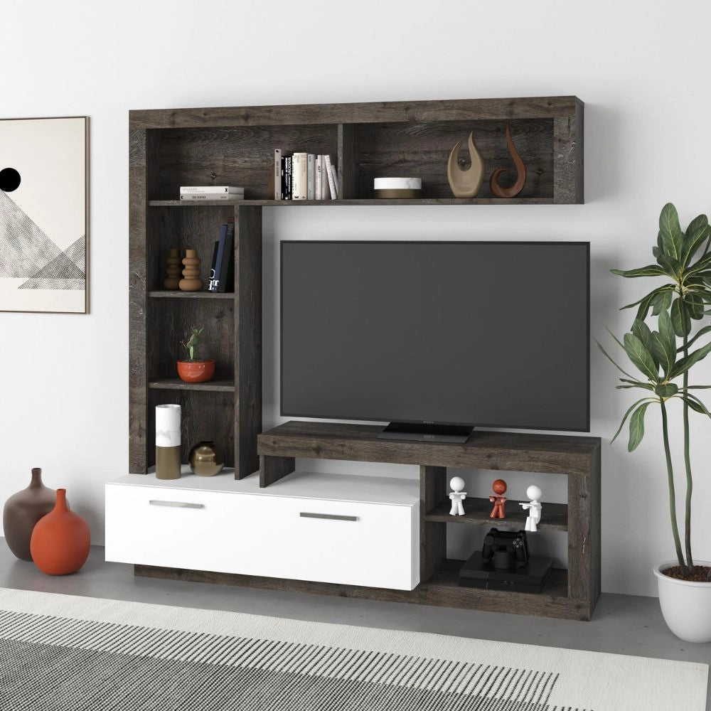 Parete attrezzata Leo 171x42x171 colore dark coffe bianco