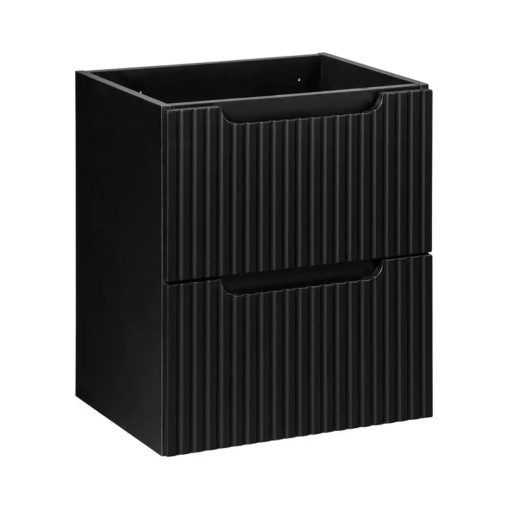 Set da bagno sospeso VANO 50cm: mobile sottolavabo con cassetti scanalati nero + piano per lavabo in nero opaco