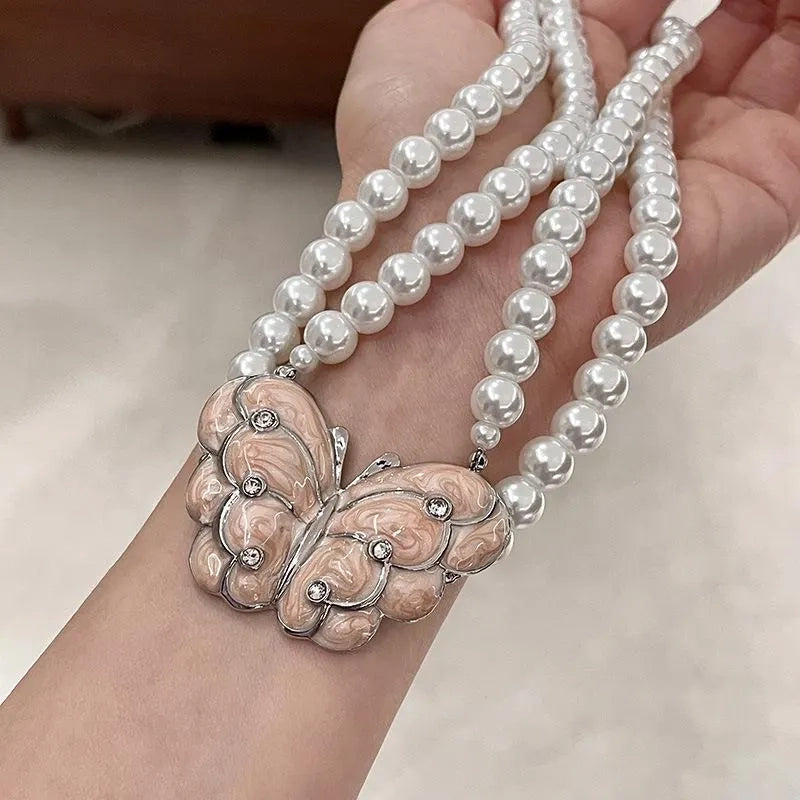 Collana di perle e farfalle fatta a mano con perline - Lunghezza regolabile