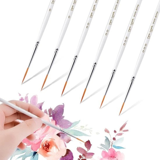 Set di pennelli a dettaglio micro - 6 pezzi di pennelli aquarello fini - pennelli per artisti per dettagli - trucco del viso - arte del unghia - pittura ad olio - miniatura acrilica modellismo - contenuto in HTML.