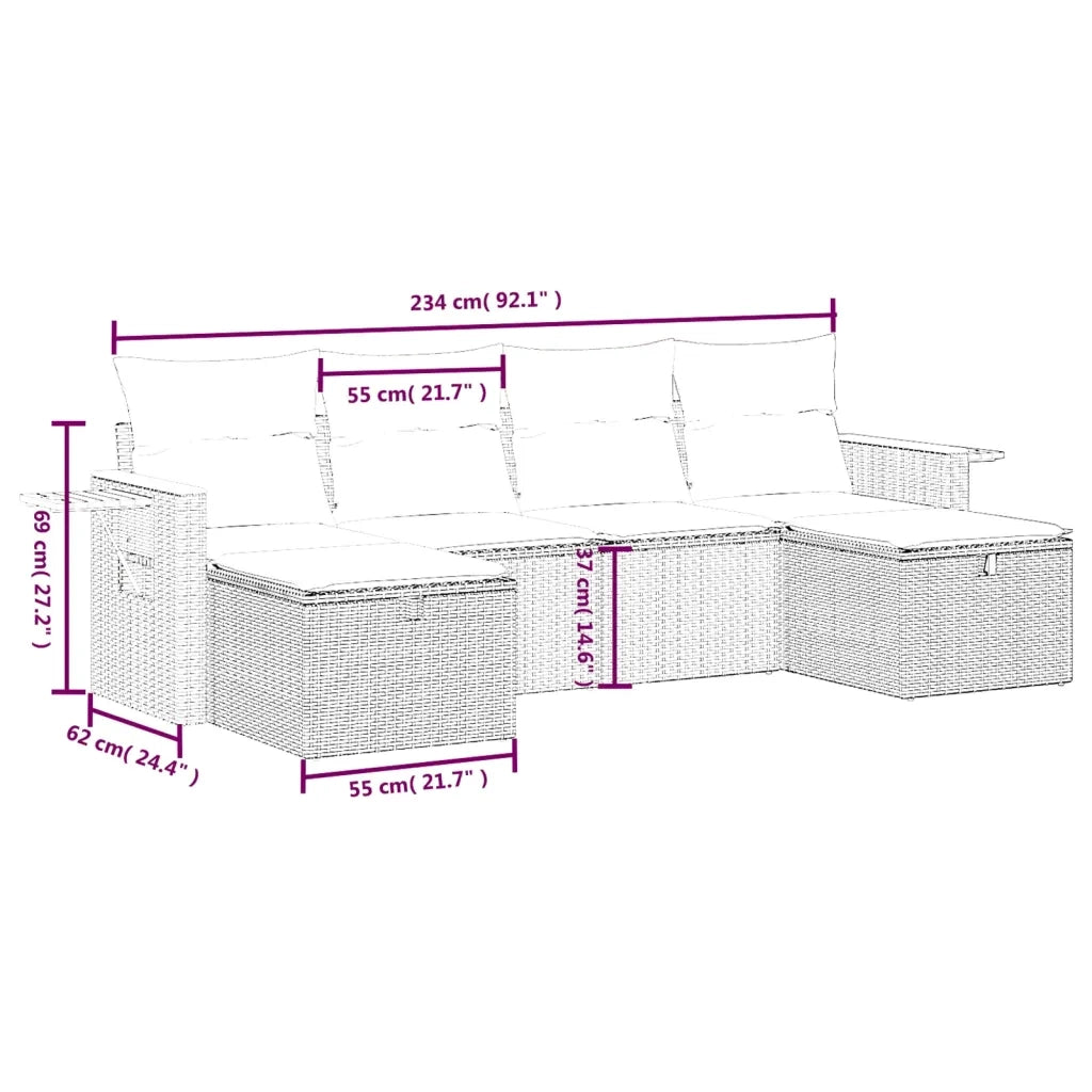 Set Divano da Giardino 6 pz con Cuscini Nero in Polyrattan 3265556