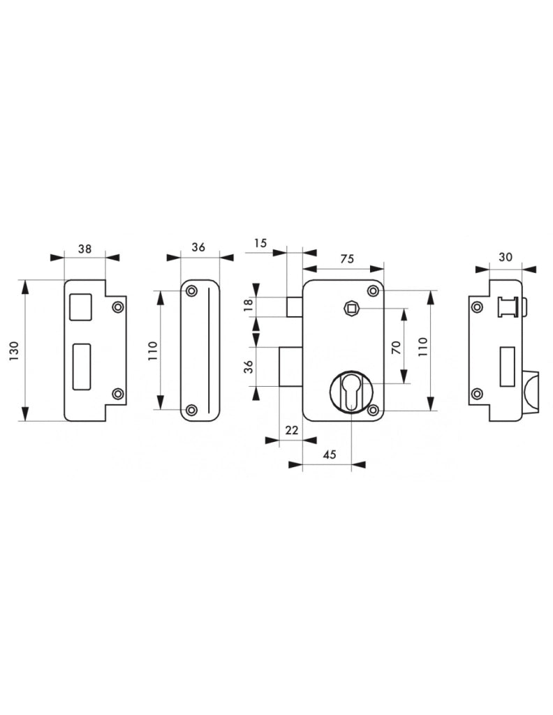 Cassa serratura CP con quadro maniglia 75 x 130 mm, sinistra, versione a spingere – THIRARD