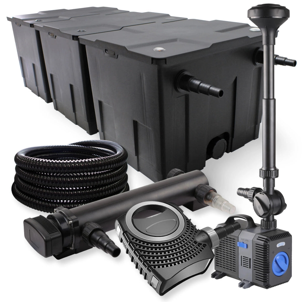Set Filtro a 3 camere 90000l Chiarificatore UVC 36W Pompa NEO10000 80W Tubo Fontana