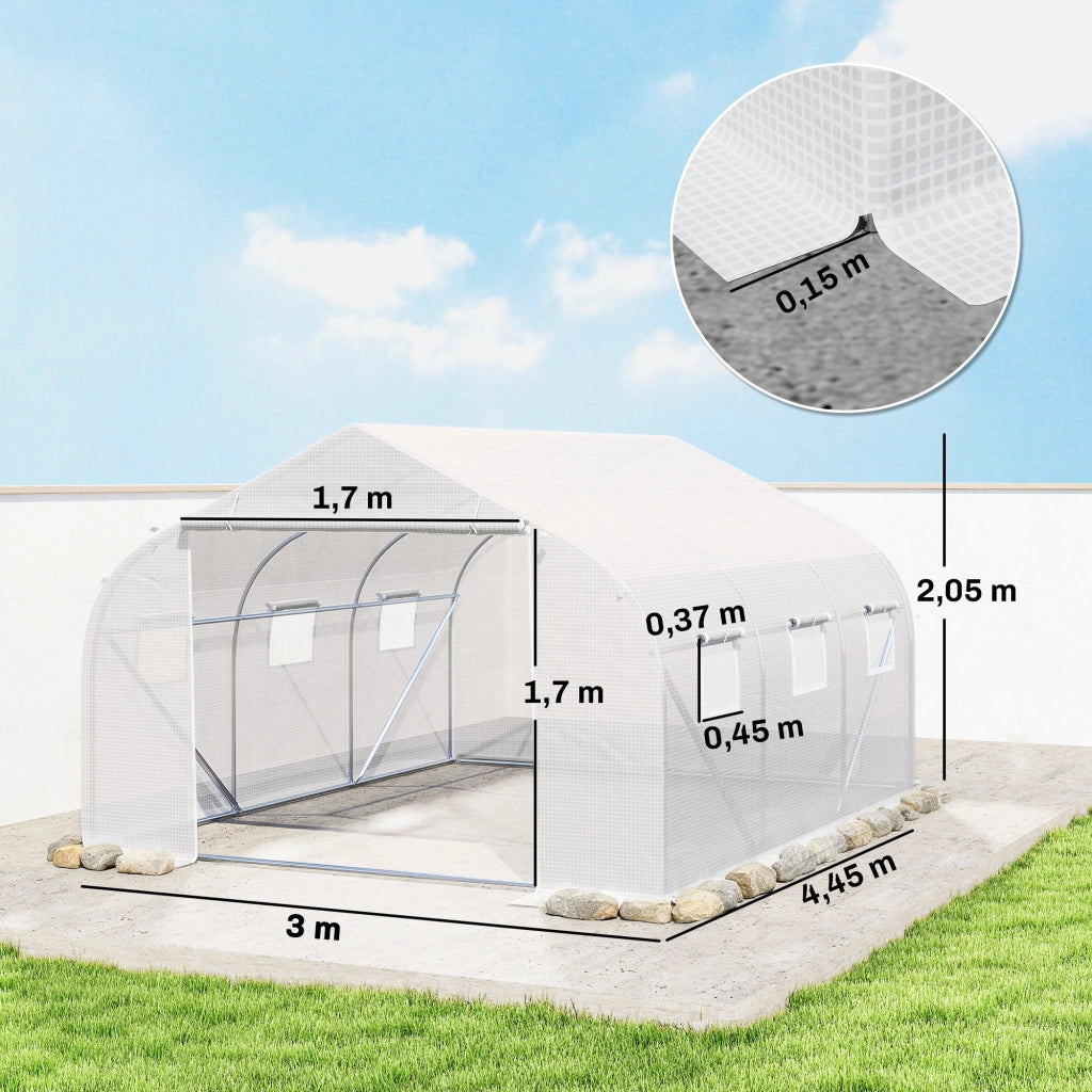 Tunnel da giardino ¨C Zephmum ¨C 445x300x205 cm bianco con 6 finestre e copertura in PE 140 g/m2