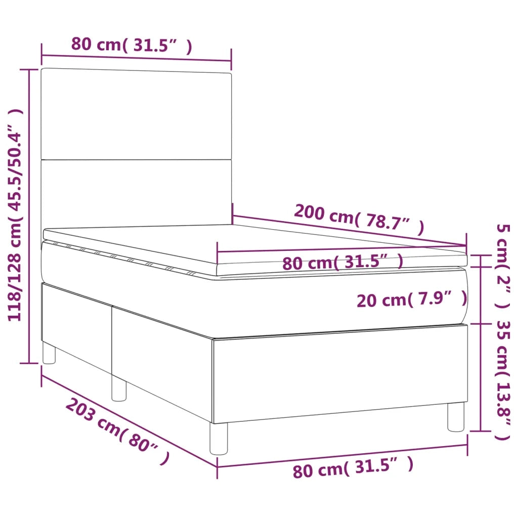 Giroletto Molle con Materasso e LED-Struttura Letto con LED Grigio 80x200cm Similpelle 992287
